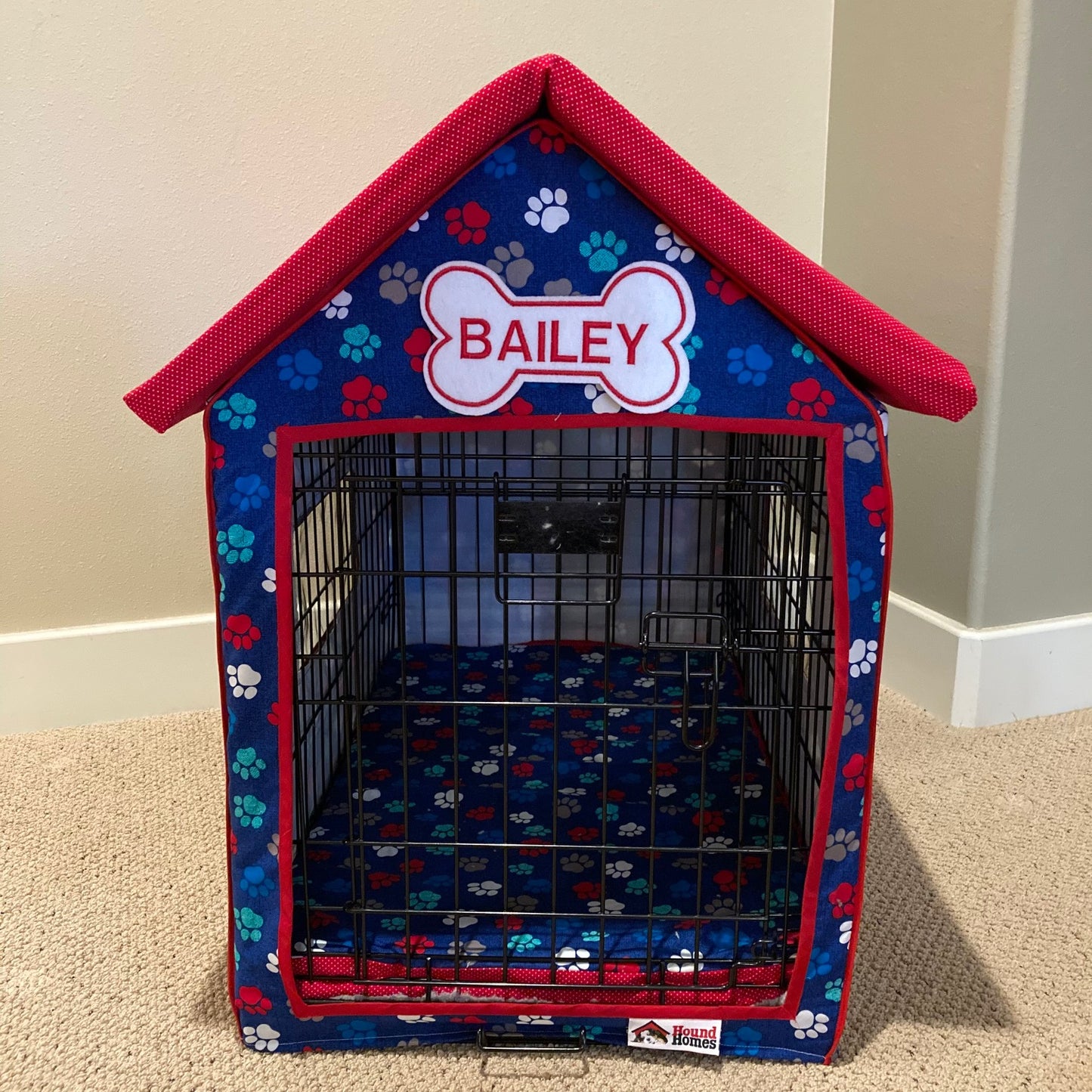 Dog Crate Cover in Assorted Paws fabric