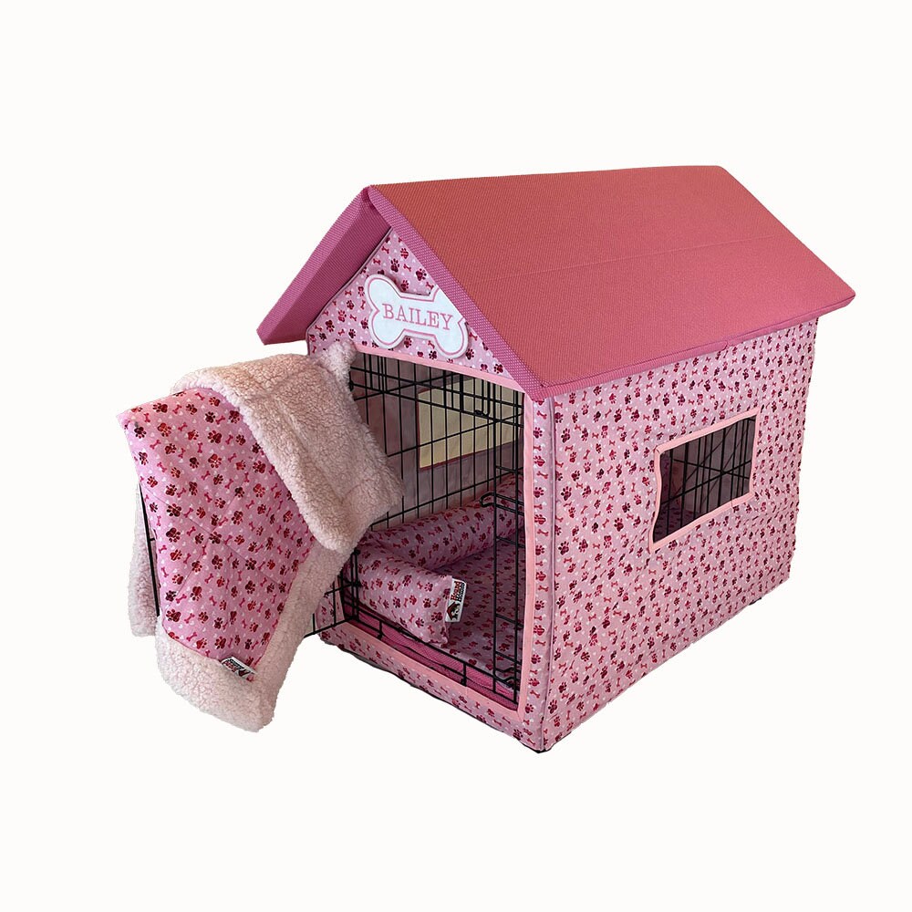 Dog Crate Cover in Pretty Pink fabric - Hound Homes™