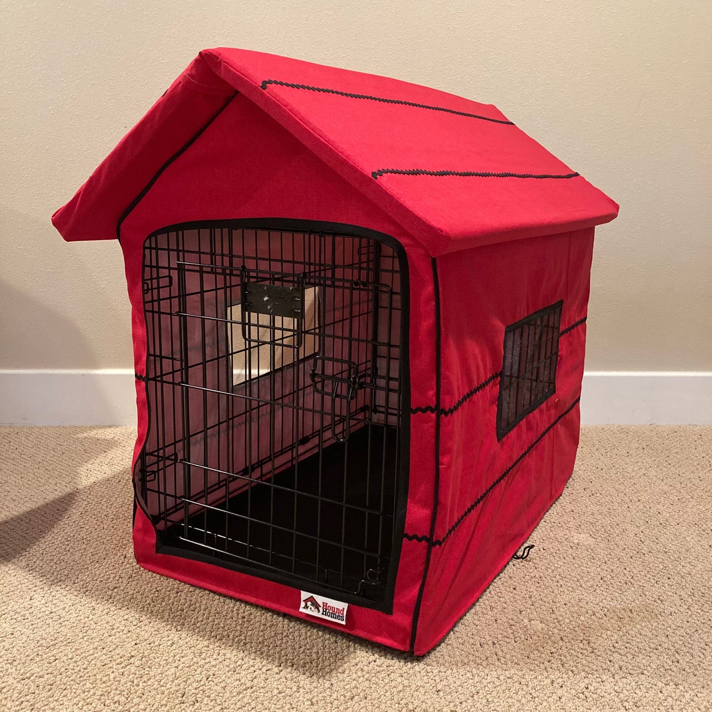 Dog Crate Cover in Red with Black Stripes - Red Dog House