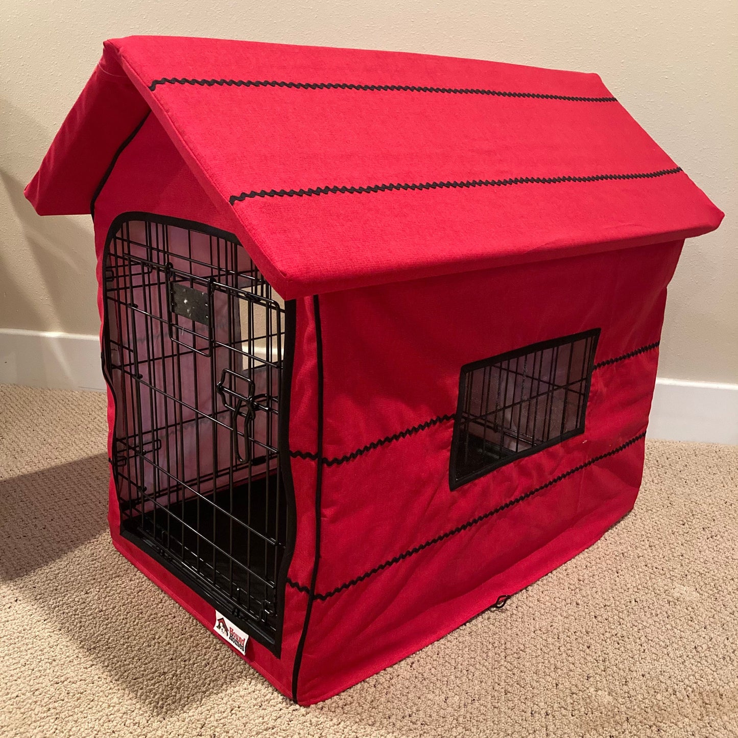 Dog Crate Cover in Red with Black Stripes - Red Dog House