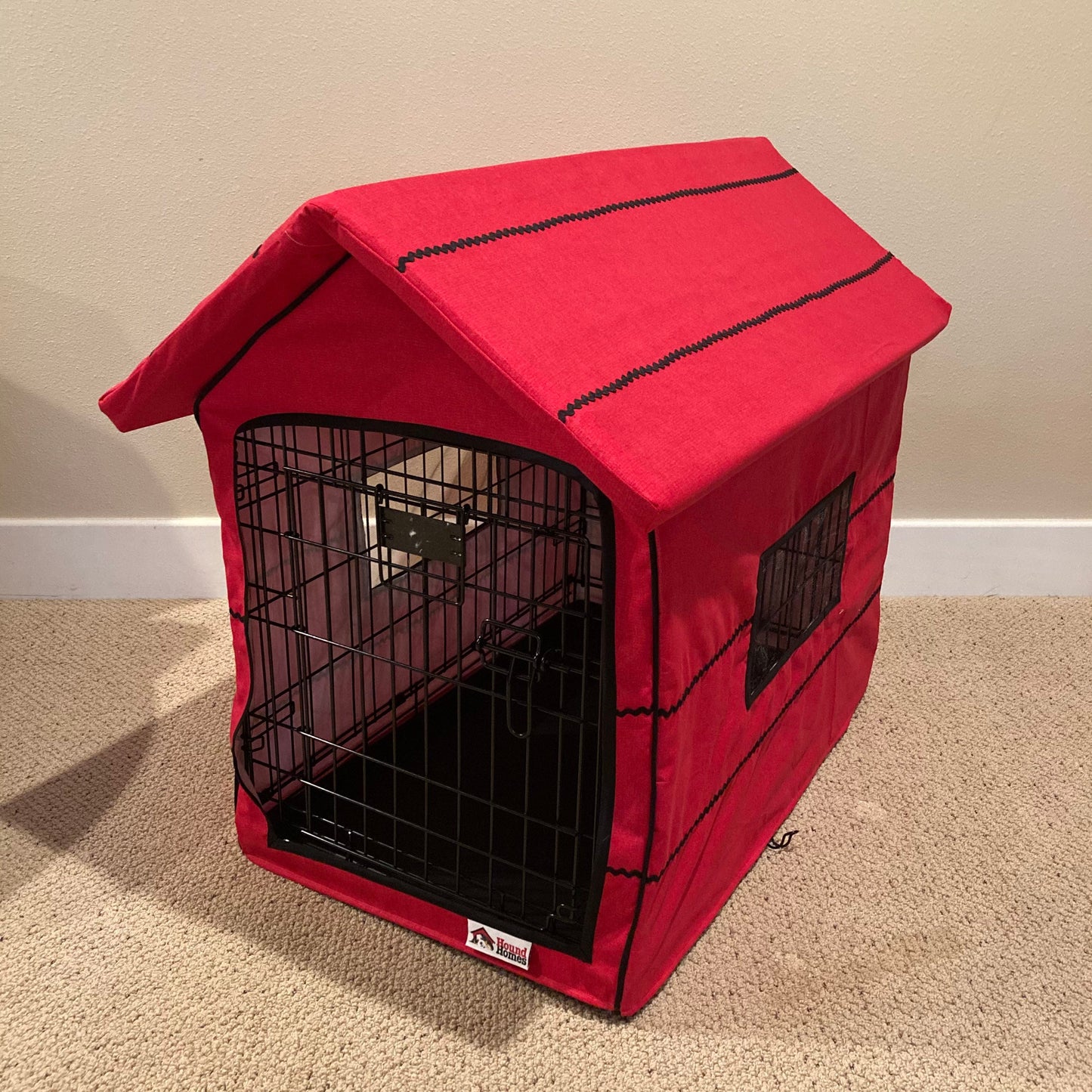 Dog Crate Cover in Red with Black Stripes - Red Dog House