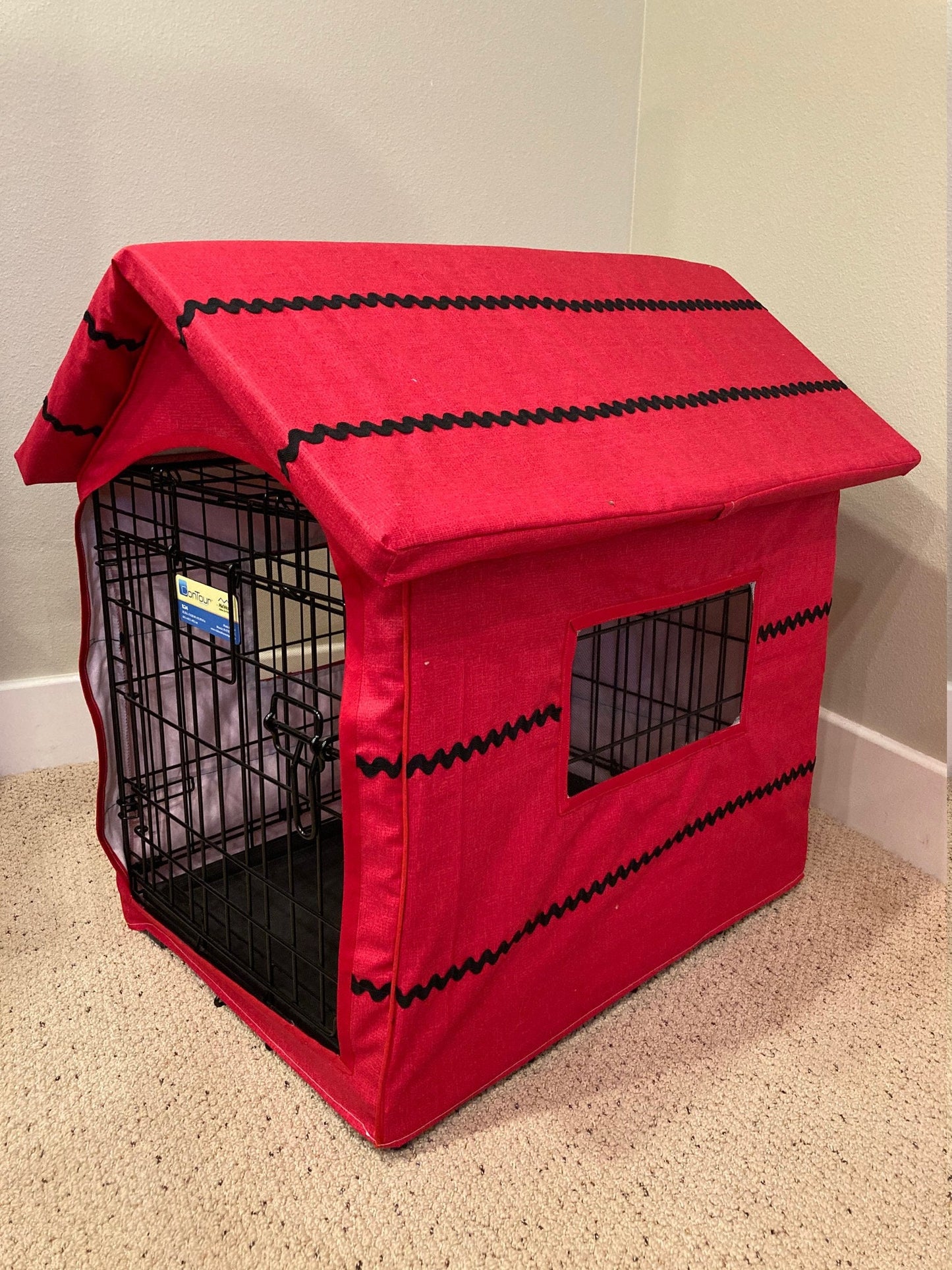 Dog Crate Cover in Red with Black Stripes - Red Dog House