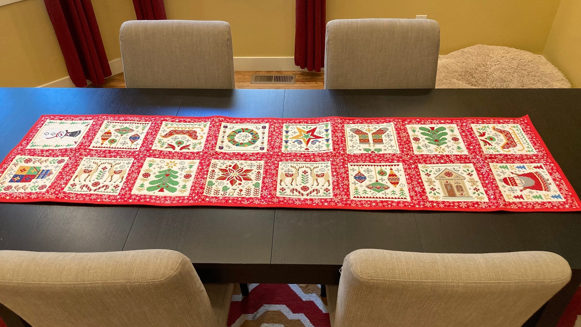 Stunning Needlepoint Embroidered Christmas Table Runner - Choose size