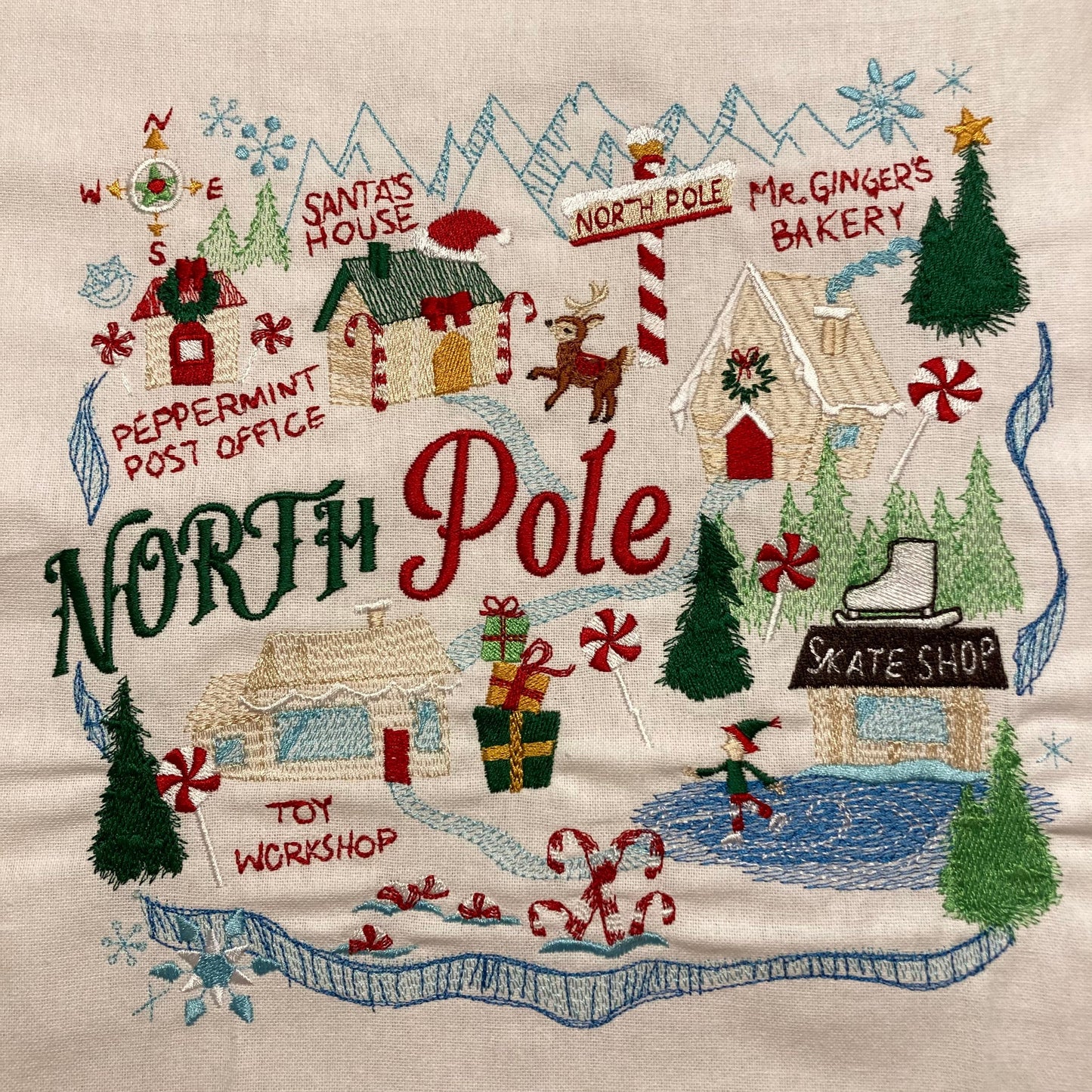 Embroidered Christmas Pillow - North Pole Town Design