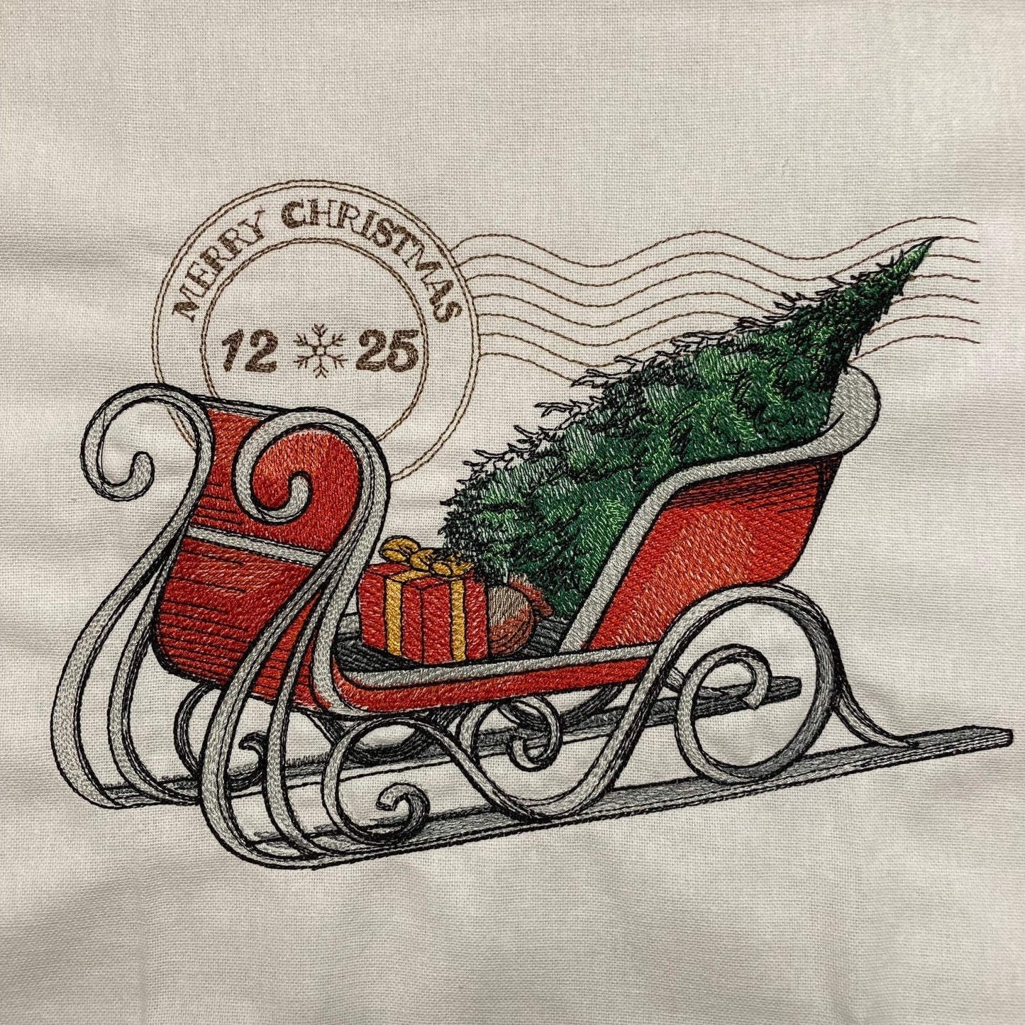 Santa or Sleigh Christmas Embroidered - Choose Pillow, Apron or Kitchen Towel