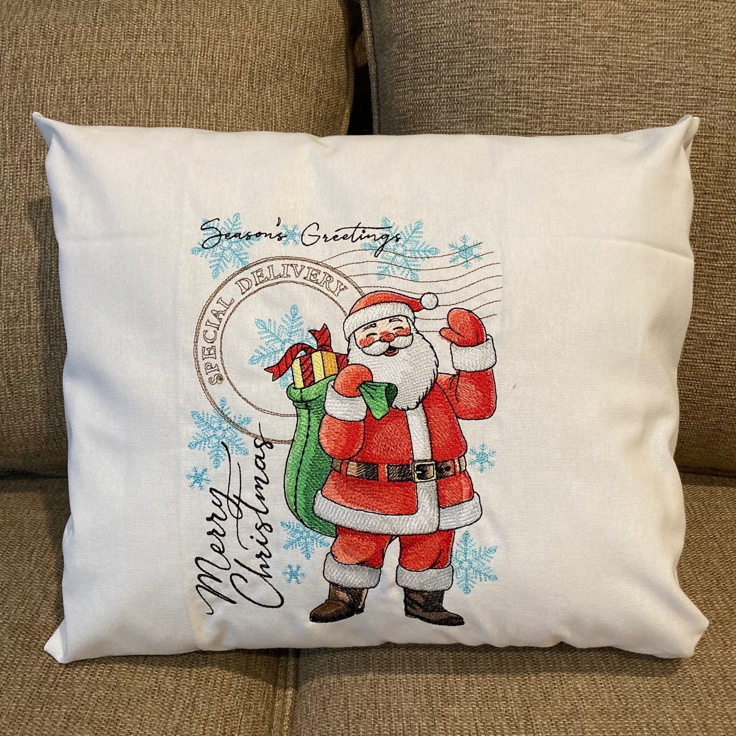 Santa or Sleigh Christmas Embroidered - Choose Pillow, Apron or Kitchen Towel