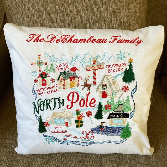 Embroidered Christmas Pillow - North Pole Town Design