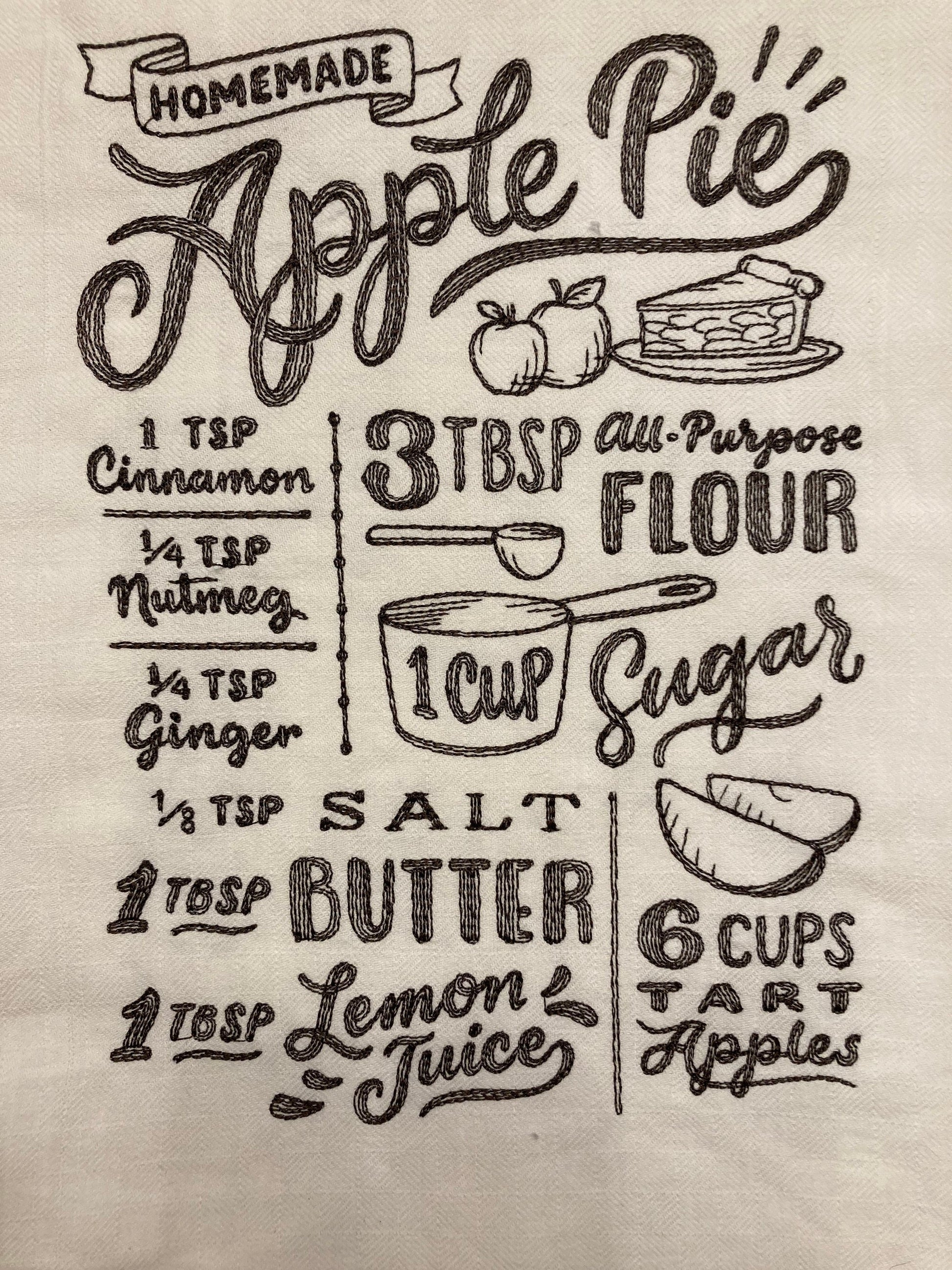 Embroidered Kitchen Towels - Apple Pie, Pumpkin Pie, Pecan Pie