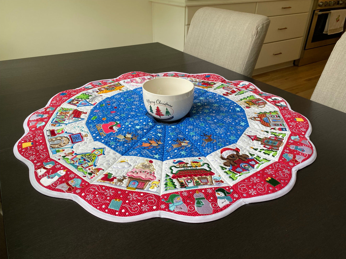 Gorgeous Embroidered Christmas Centerpiece or Tree Skirt