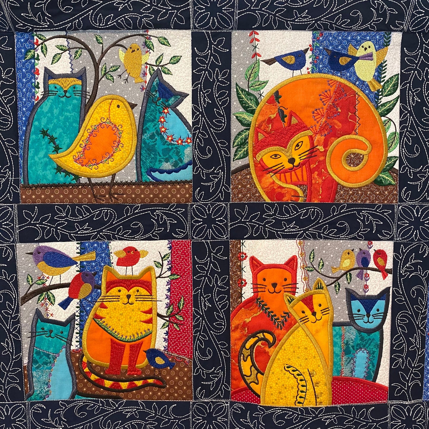 Embroidered Cats and Dogs Wall Hanging