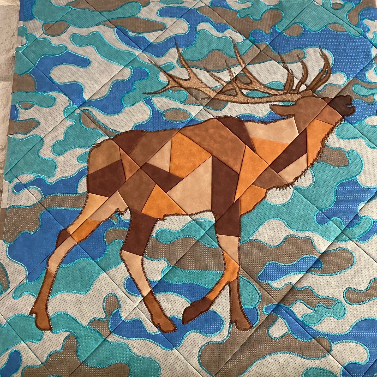 Embroidered Camouflaged Elk Wall Hanging