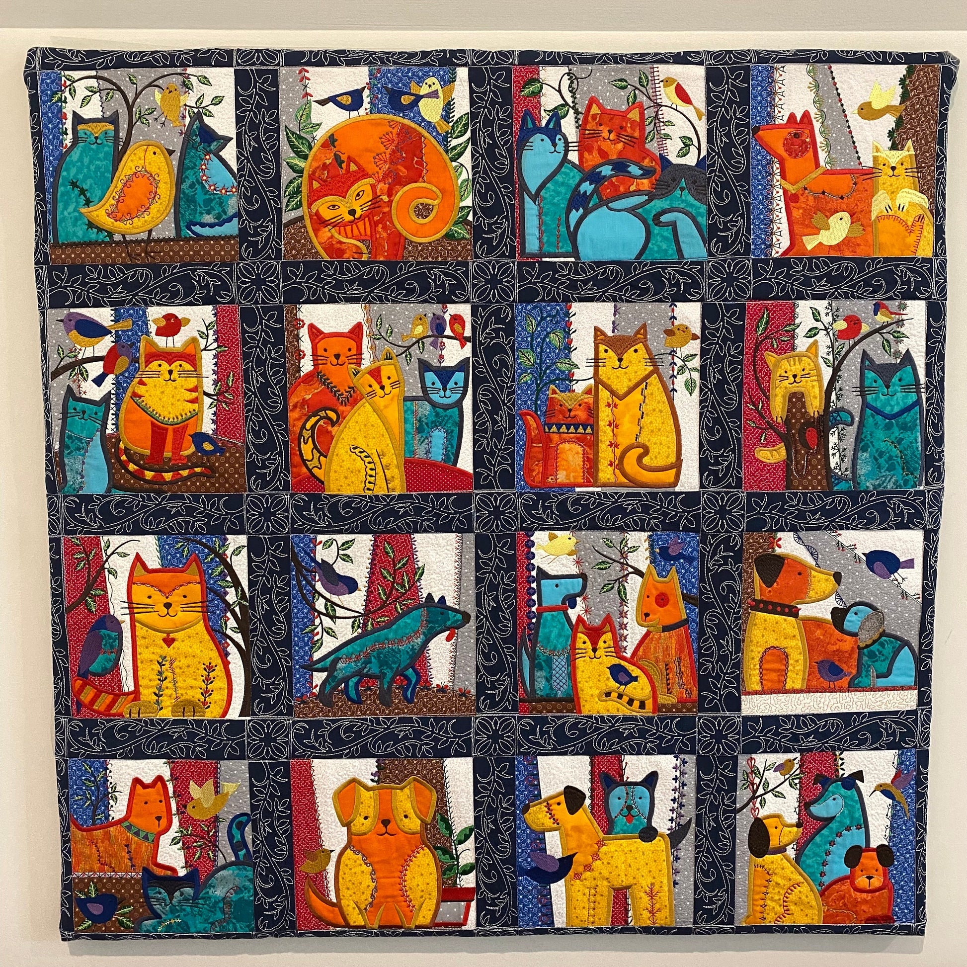 Embroidered Cats and Dogs Wall Hanging