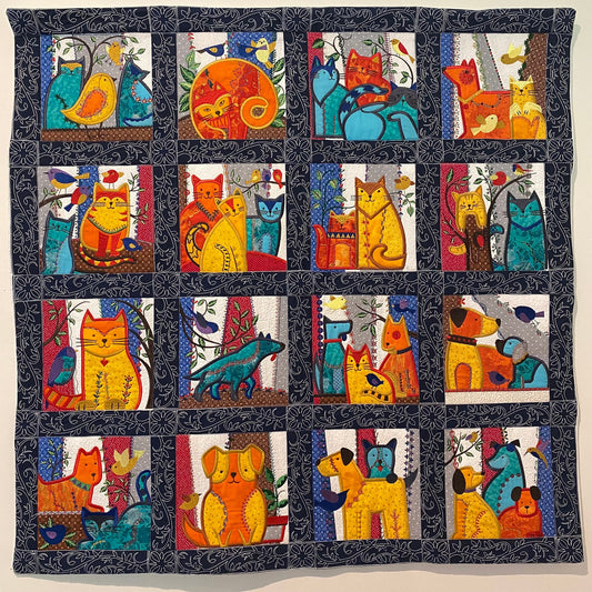 Embroidered Cats and Dogs Wall Hanging