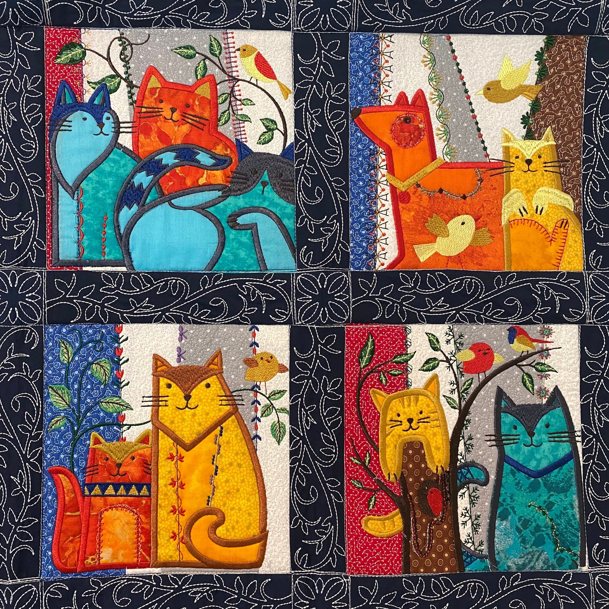 Embroidered Cats and Dogs Wall Hanging