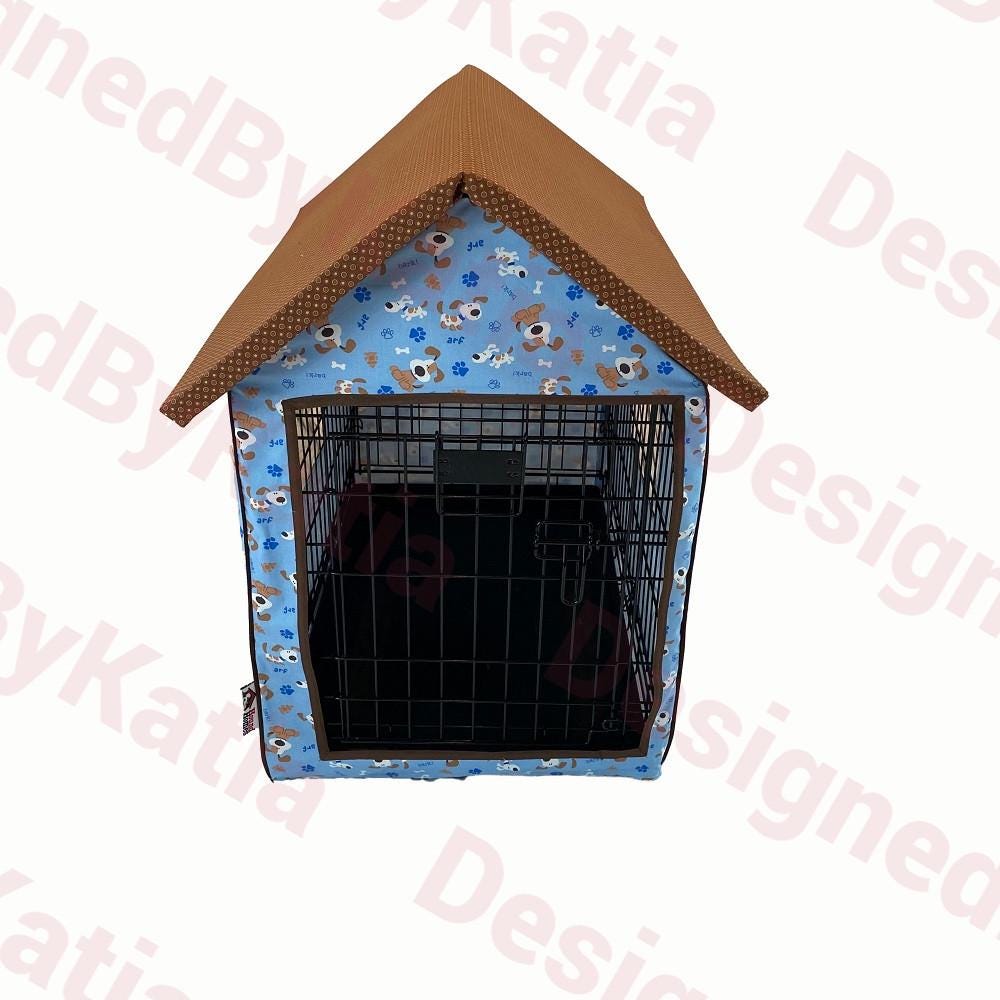 Dog Crate Cover in Blue fabric