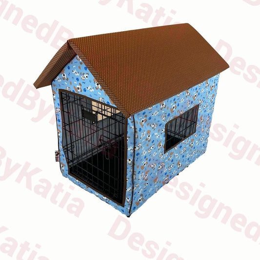 Dog Crate Cover in Blue fabric