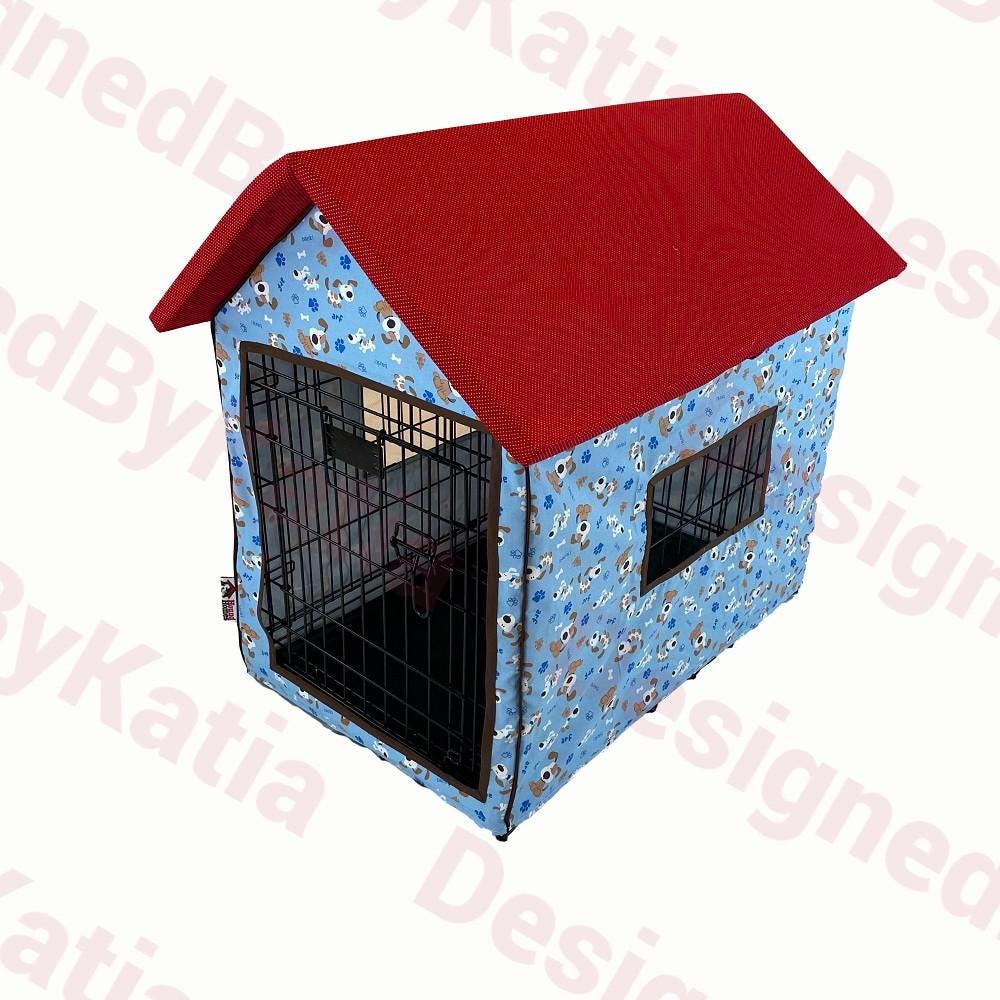 Dog Crate Cover in Blue fabric