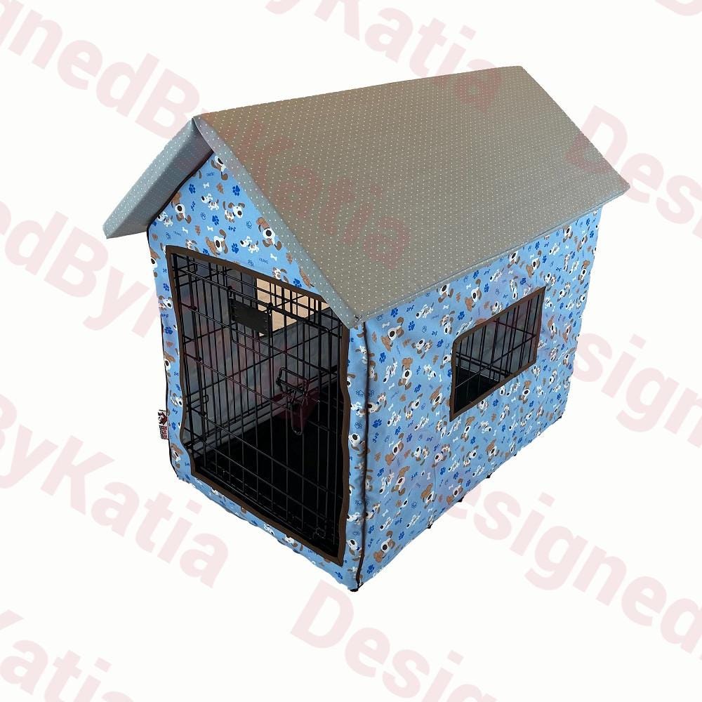 Dog Crate Cover in Blue fabric