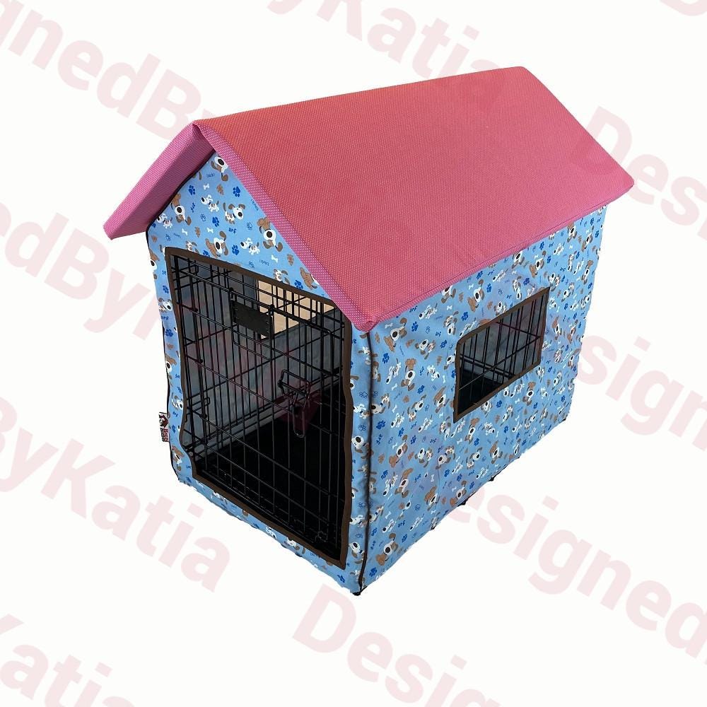 Dog Crate Cover in Blue fabric