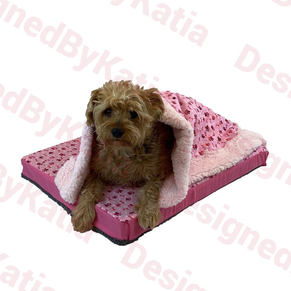 Dog Sherpa Bed - 2" Thick on Pink fabric