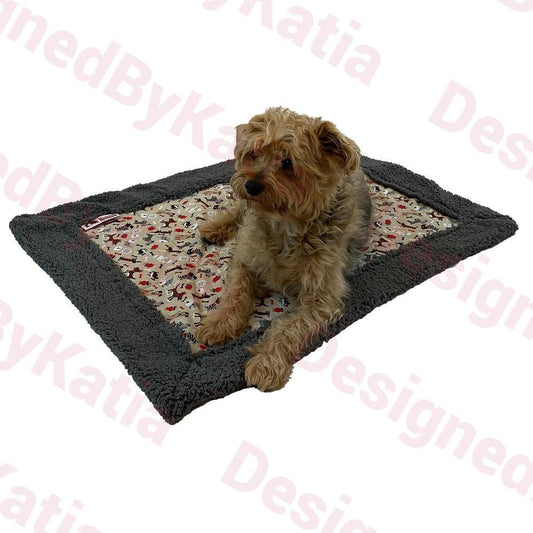 Dog Sherpa Blanket in Brown fabric with doggies