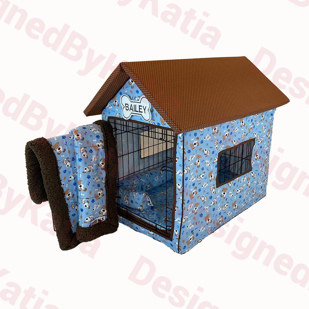 Dog Crate Cover in Blue fabric