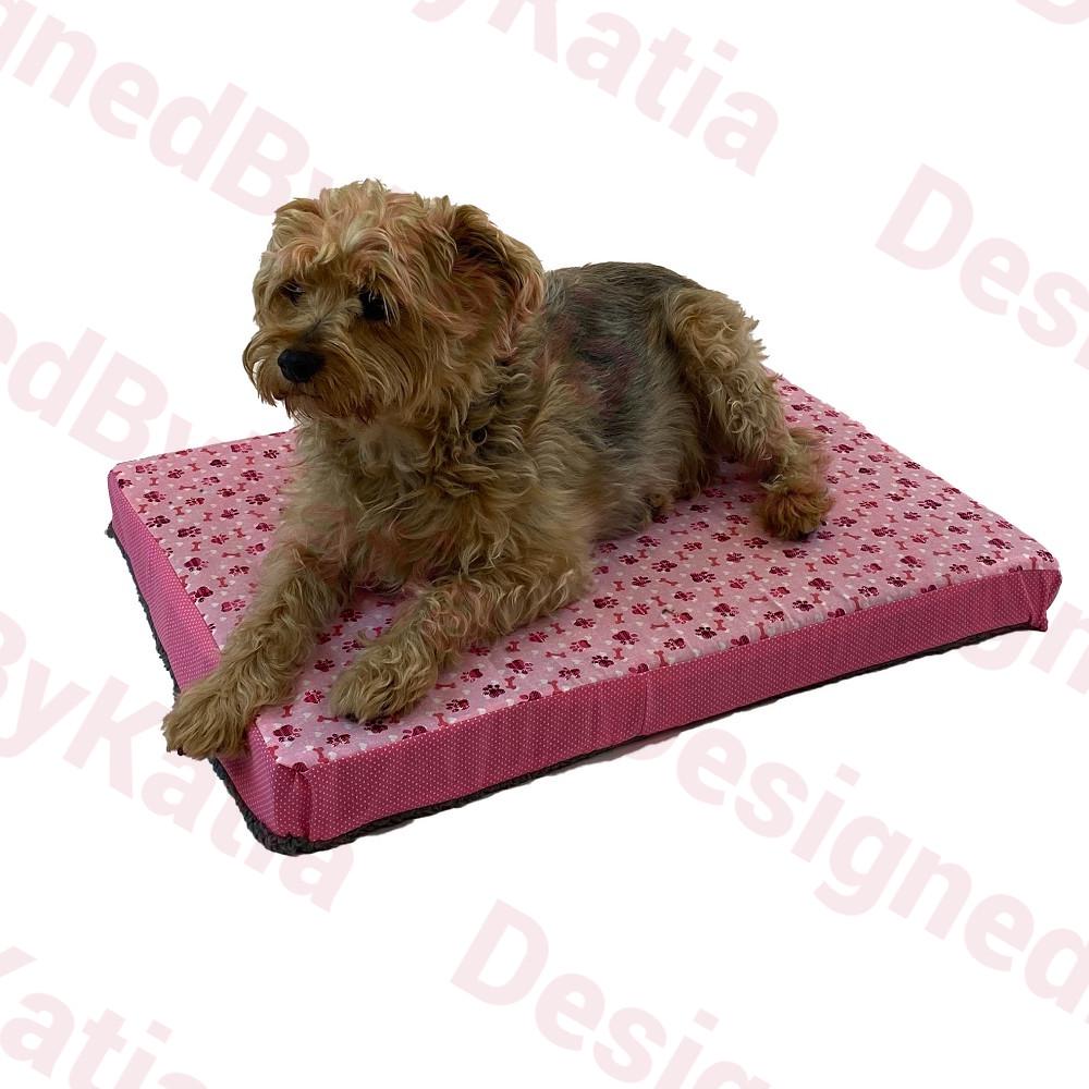 Dog Sherpa Bed - 2" Thick on Pink fabric